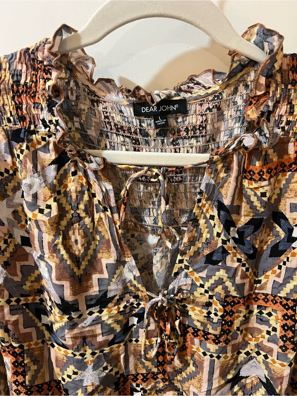 Dear John Brown Multi Printed V-Neck Peasant Blouse - Picture 3 of 5